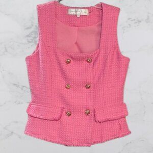 Endless Rose Pink Fringe Double Breasted Sleeveless Tweed Top Size S